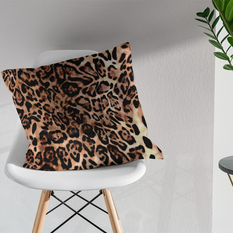 Persian leopard print fabric cushion showing soft patterned animal print