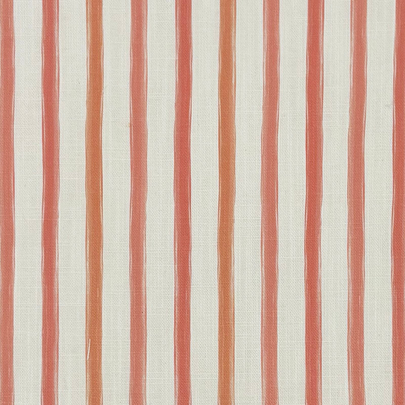 Plano Coral striped linen curtain fabric flat image, warm coral stripe fabric by the metre for curtains, Roman blinds and cushions