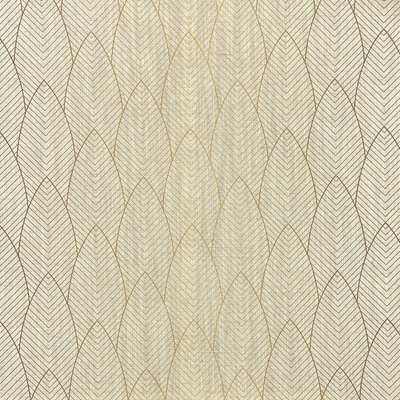 gold linen curtain fabric featuring delicate feathered plume design with soft tonal texture