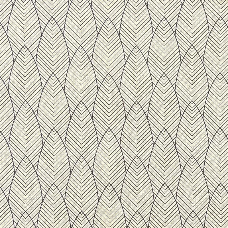 noir feather curtain fabric with fine art deco plume lines and vertical geometric pattern detail