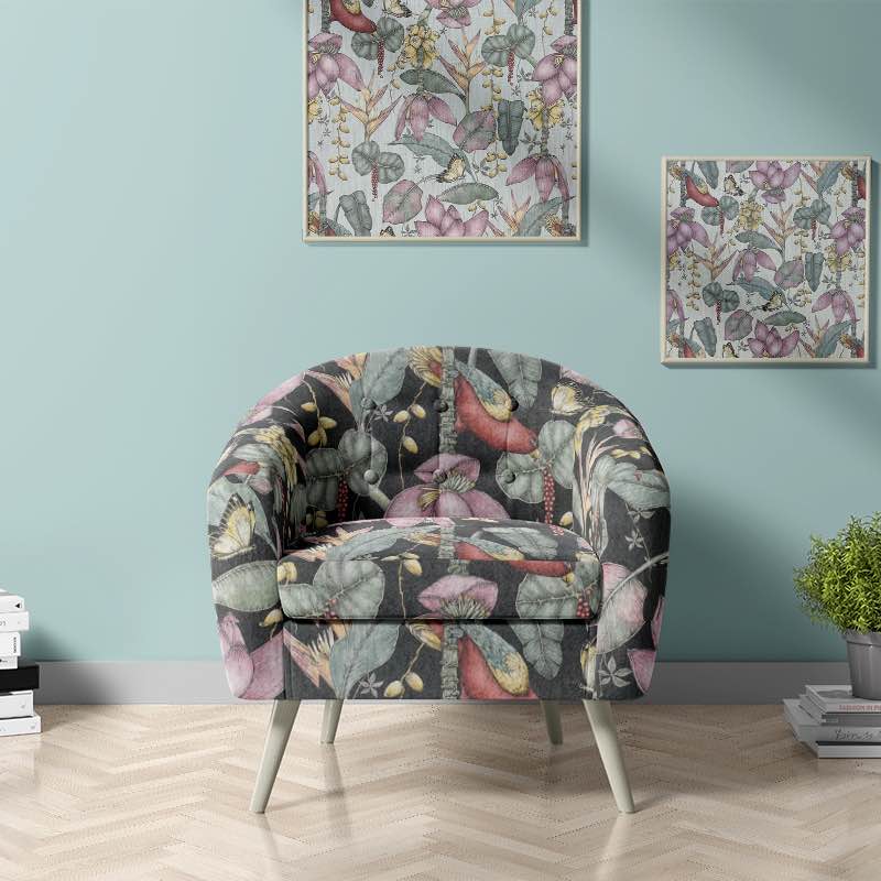 Plumeria Upholstery Fabric in classic black and white houndstooth pattern