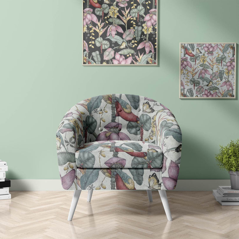 Plumeria Upholstery Fabric in a luxurious velvet texture in deep burgundy
