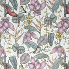 Plumeria Upholstery Fabric featuring a vintage-inspired botanical illustration in shades of blue and green