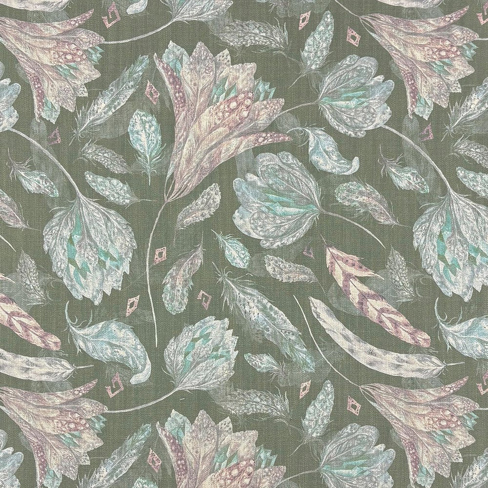 Porthgain Green floral upholstery fabric with painterly botanical design