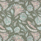 Porthgain Green floral upholstery fabric with painterly botanical design