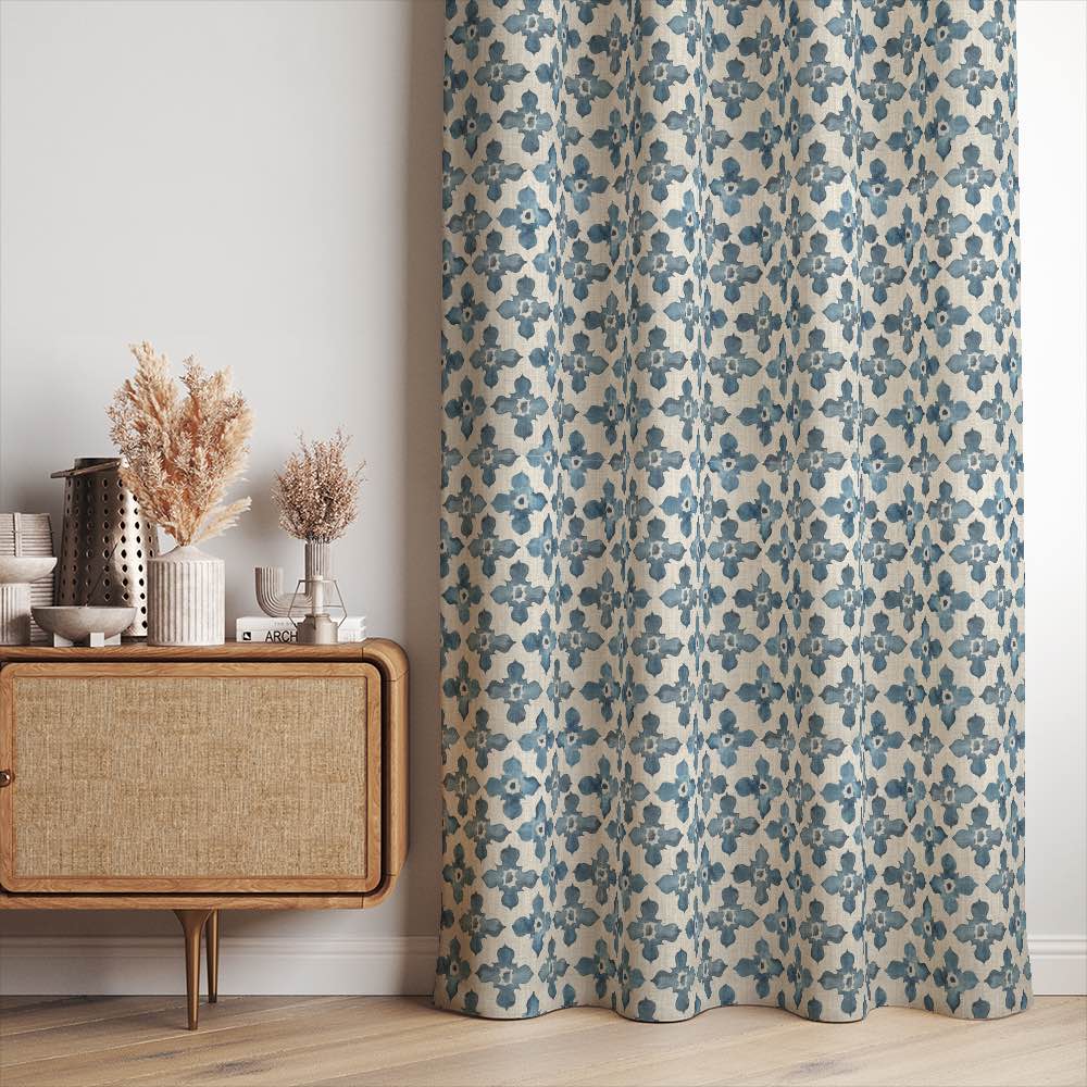 Rabat Aegean - Printed Linen Curtain Fabric
