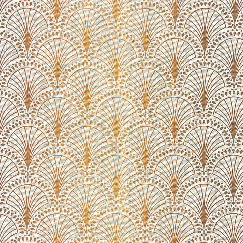 Radiance Gold art deco linen curtain fabric flat image with geometric fan pattern