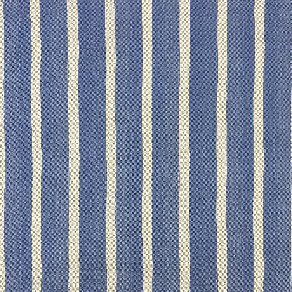 Raleigh Stripe Blue patterned upholstery fabric with soft cream vertical stripes