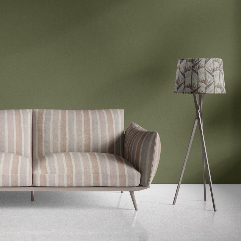 Taupe striped upholstery fabric on modern upholstered sofa