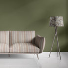 Taupe striped upholstery fabric on modern upholstered sofa