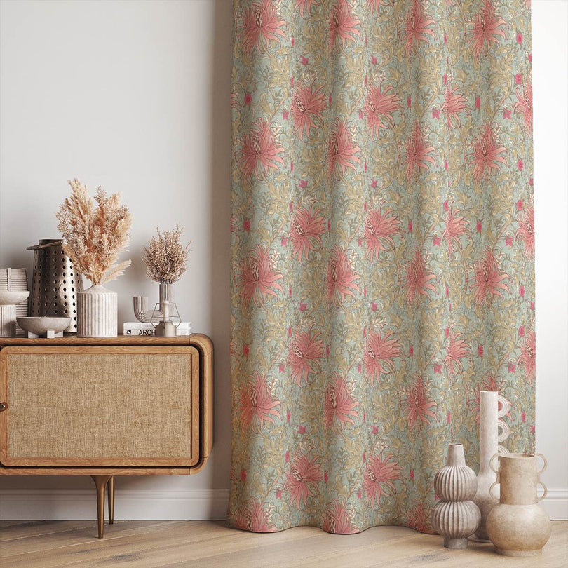 High-quality Reuben Floral Upholstery Fabric featuring delicate rose and vine motifs