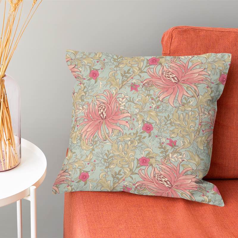 Beautiful Reuben Floral Fabric with vibrant blue and pink flowers on white background