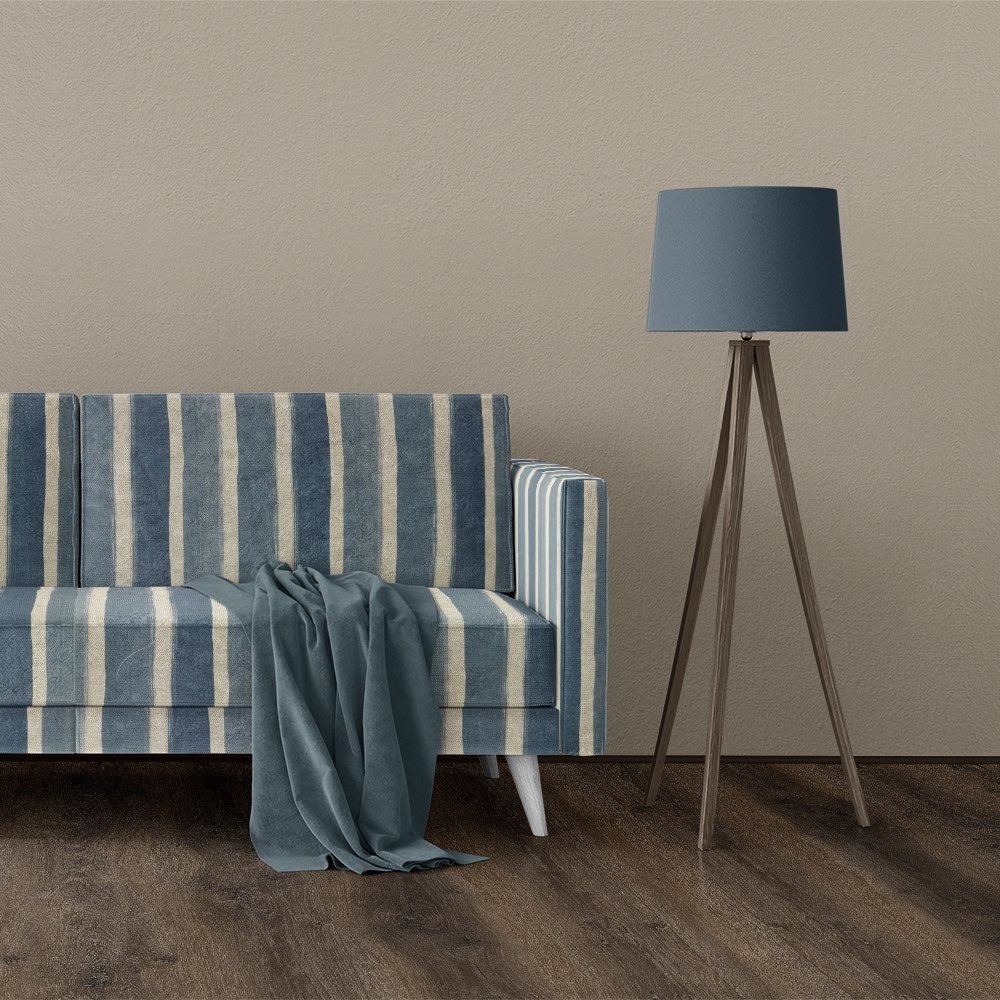 Rhode Island Denim striped upholstery fabric on sofa