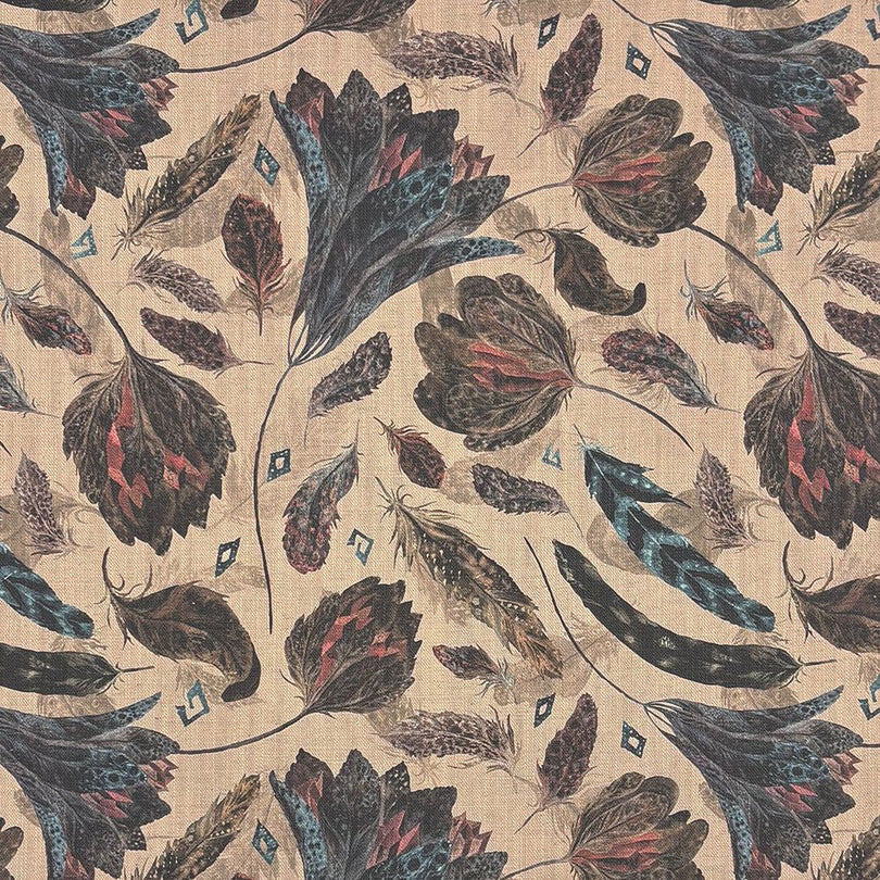 Roxton Natural Flat Fabric – detailed view of floral linen design in natural hues