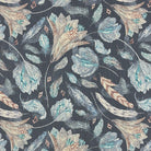 Roxton Navy Flat Fabric – close-up of navy linen with botanical floral detailing