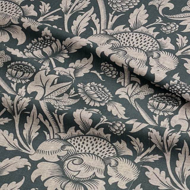 Charming Ruskin Curtain Fabric in a warm taupe with graceful paisley design
