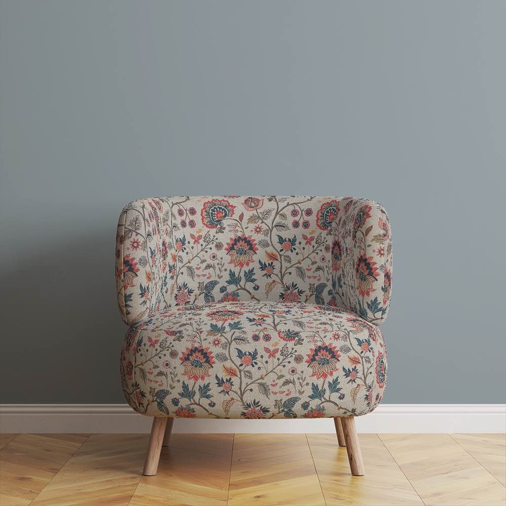 Sanvi Burnt Orange - Multicoloured Floral Crewel Upholstery Fabric