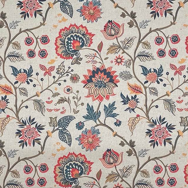 Sanvi Burnt Orange - Floral Crewel Upholstery Fabric
