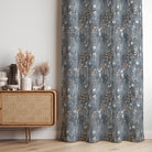 Savanna Indigo Velvet Fabric – indigo velvet curtain fabric with floral pattern, full drop view
