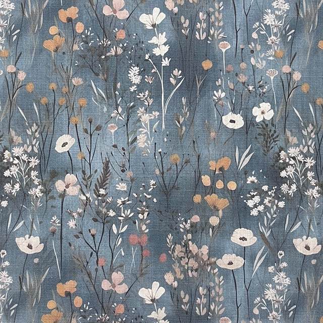 Savanna Indigo Velvet Fabric – indigo blue floral velvet fabric flat sample for curtains or upholstery