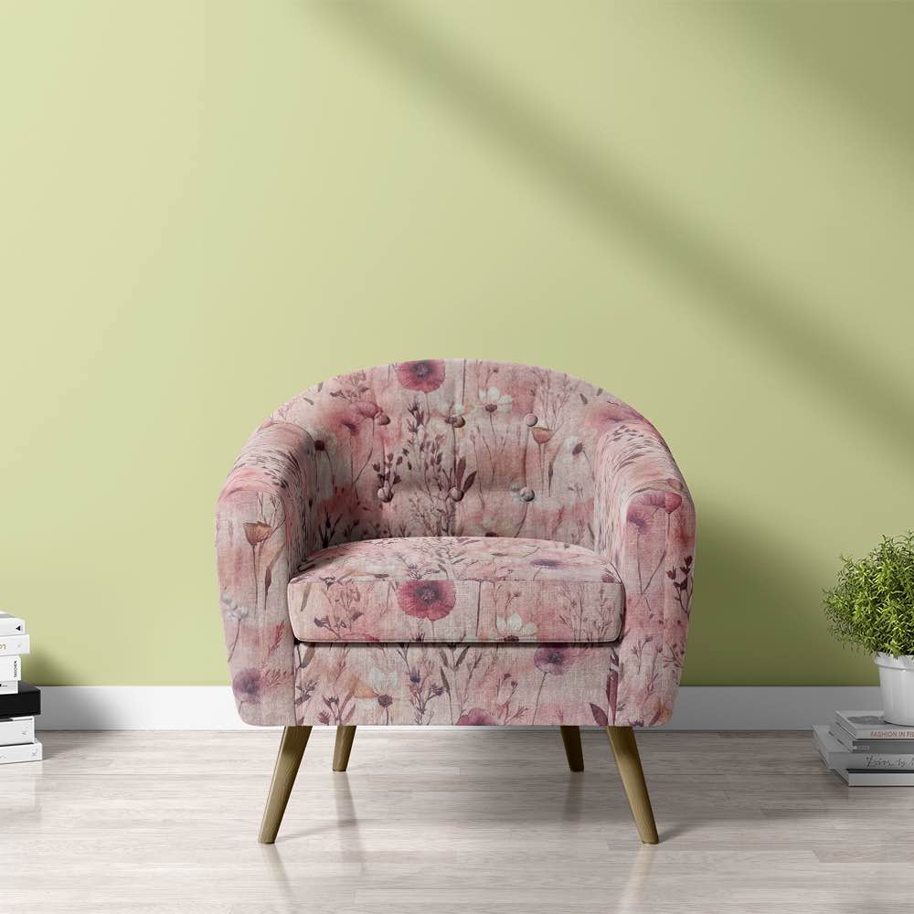Savanna Pink Velvet Fabric – pink velvet floral fabric used on accent chair