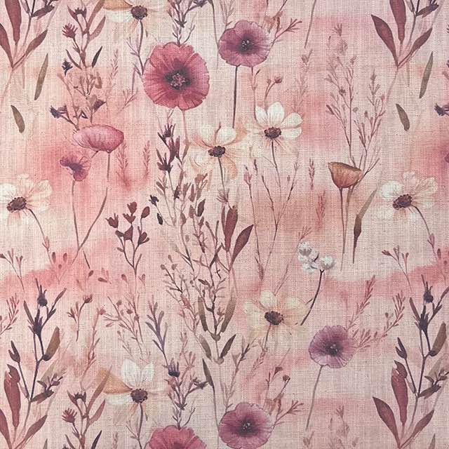 Savanna Pink Velvet Fabric – flat view showing pink floral velvet upholstery fabric