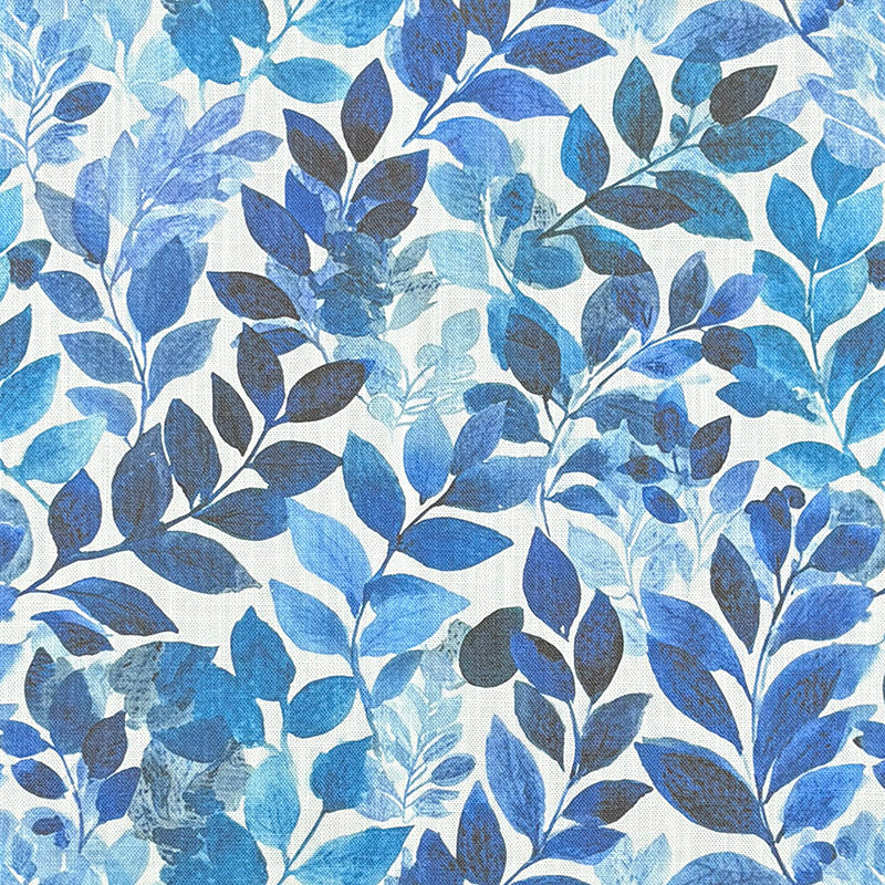 Savannah Leaf Linen Curtain Fabric in Ink – Blue and navy leaf pattern close-up