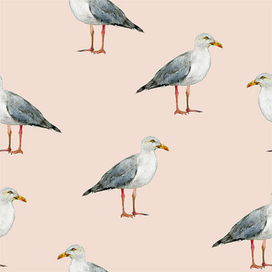 Seagulls flying over the ocean with Taupe cotton curtain fabric
