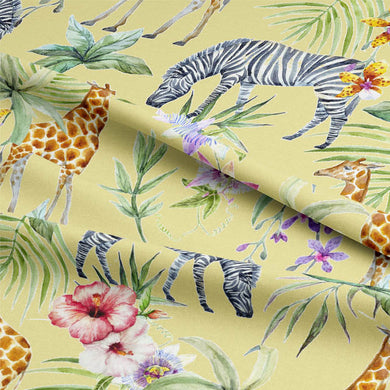 Close-up of Serengeti Cotton Curtain Fabric in Chartreuse, showcasing its soft texture and rich color
