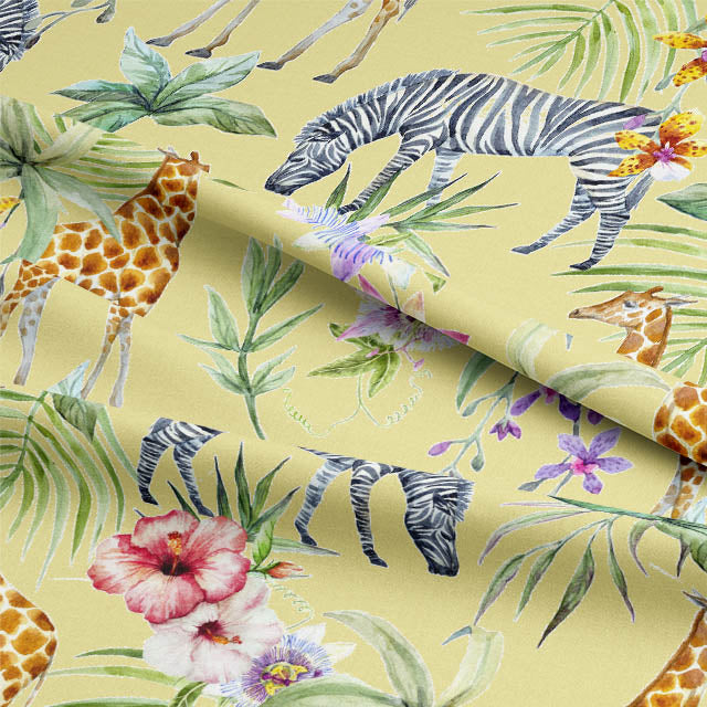 Close-up of Serengeti Cotton Curtain Fabric in Chartreuse, showcasing its soft texture and rich color