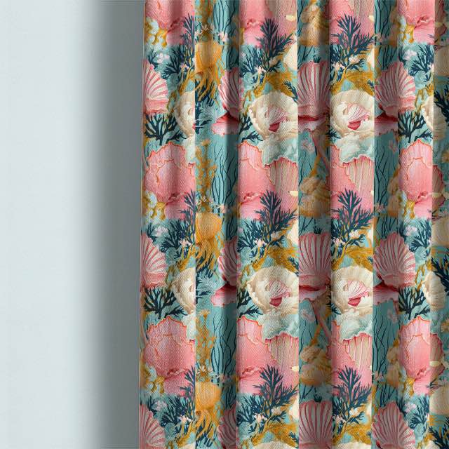 High-Quality Seychells Linen Curtain Fabric in Vibrant Coral and Blue