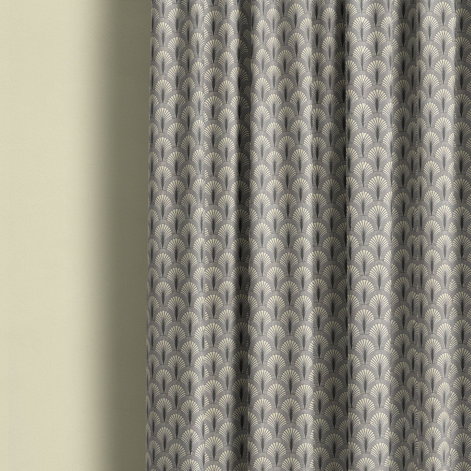 Shellwick Noir geometric linen curtain fabric styled as sophisticated curtains