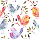 Sleeping Birds Flame - Bird Patterned Cotton Fabric