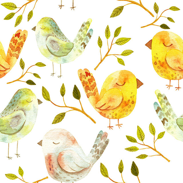 Sleeping Birds Gold - Bird Patterned Cotton Fabric