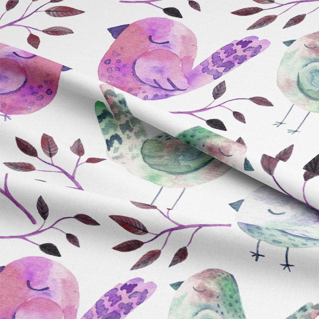 Sleeping Birds Mauve - Digitally Printed Curtain Fabric For Sale