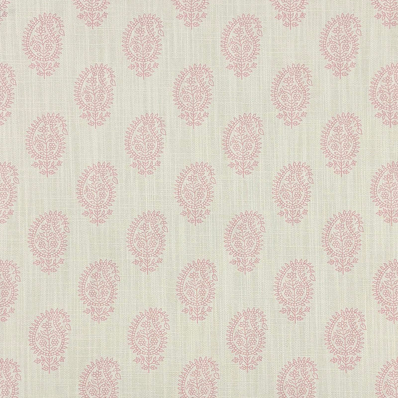 Blush pink paisley linen curtain fabric with a delicate small-scale Indian print