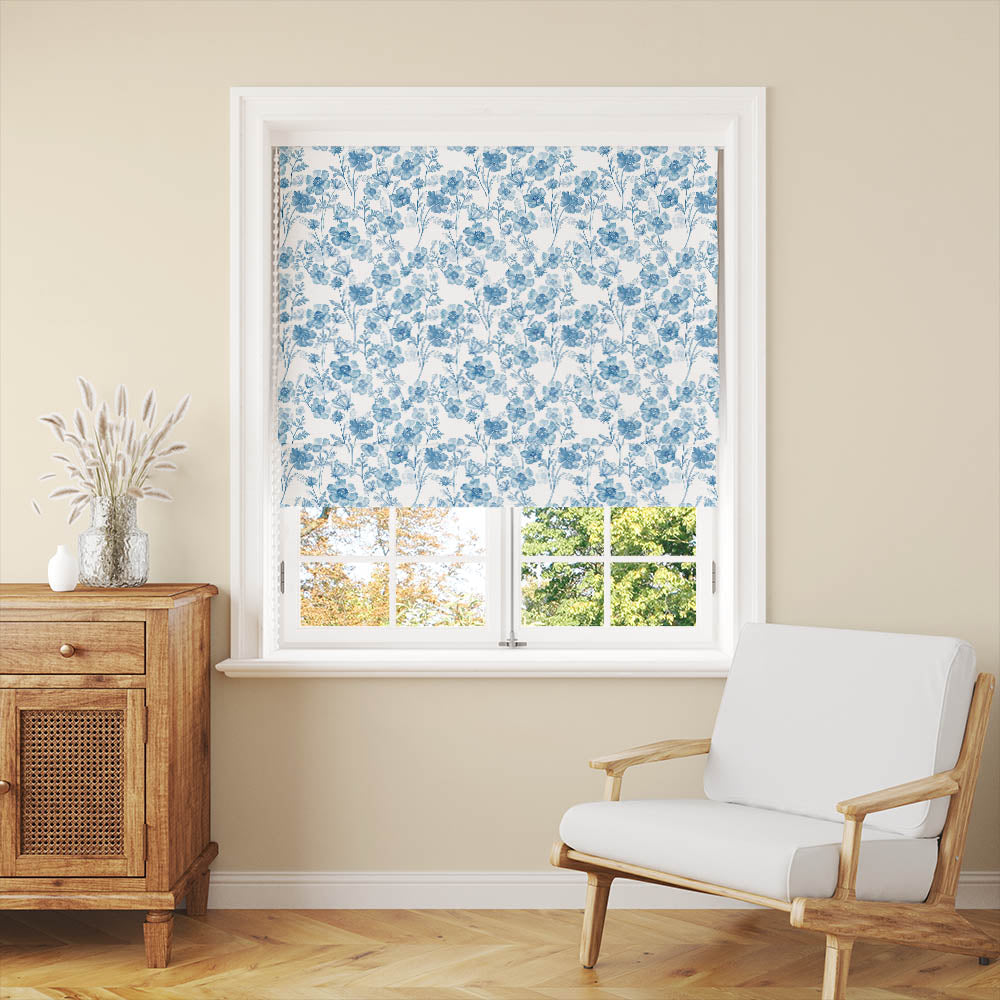Teal linen curtain fabric draping elegantly, creating a calming and sophisticated look