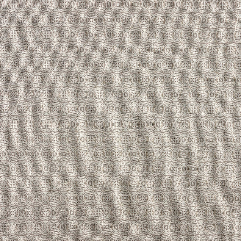 Solstace Beige Upholstery Fabric flat swatch with circular geometric pattern