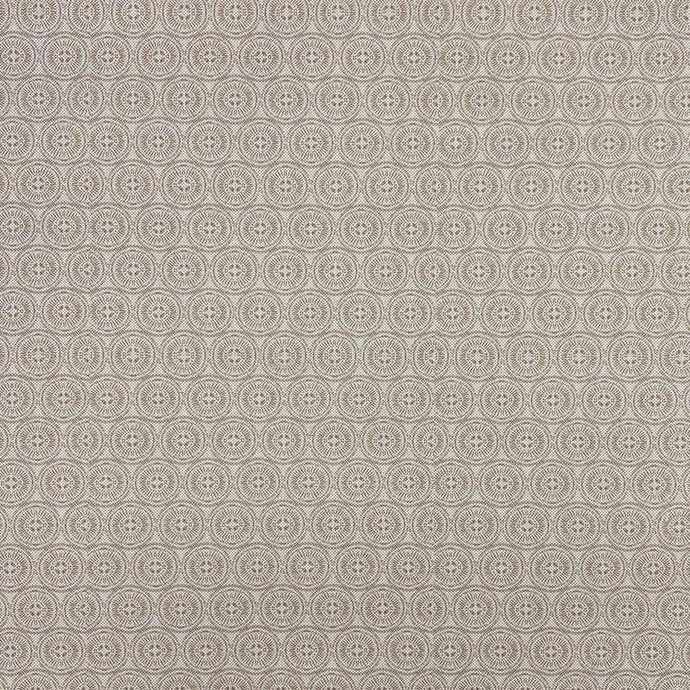 Solstace Beige Upholstery Fabric flat swatch with circular geometric pattern
