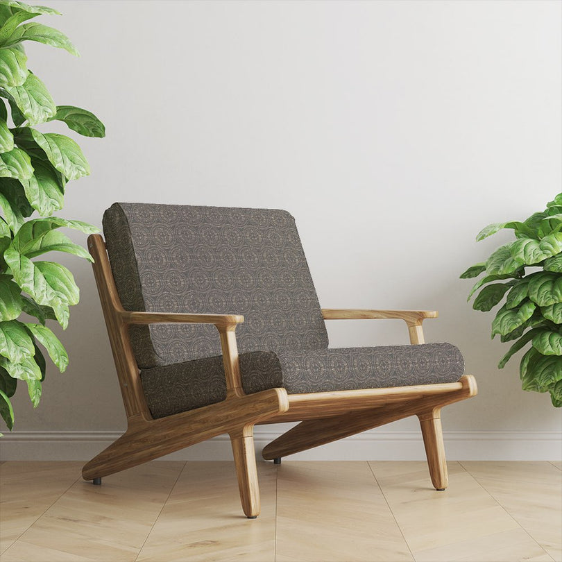 Solstace Brown Upholstery Fabric on accent chair with wood frame