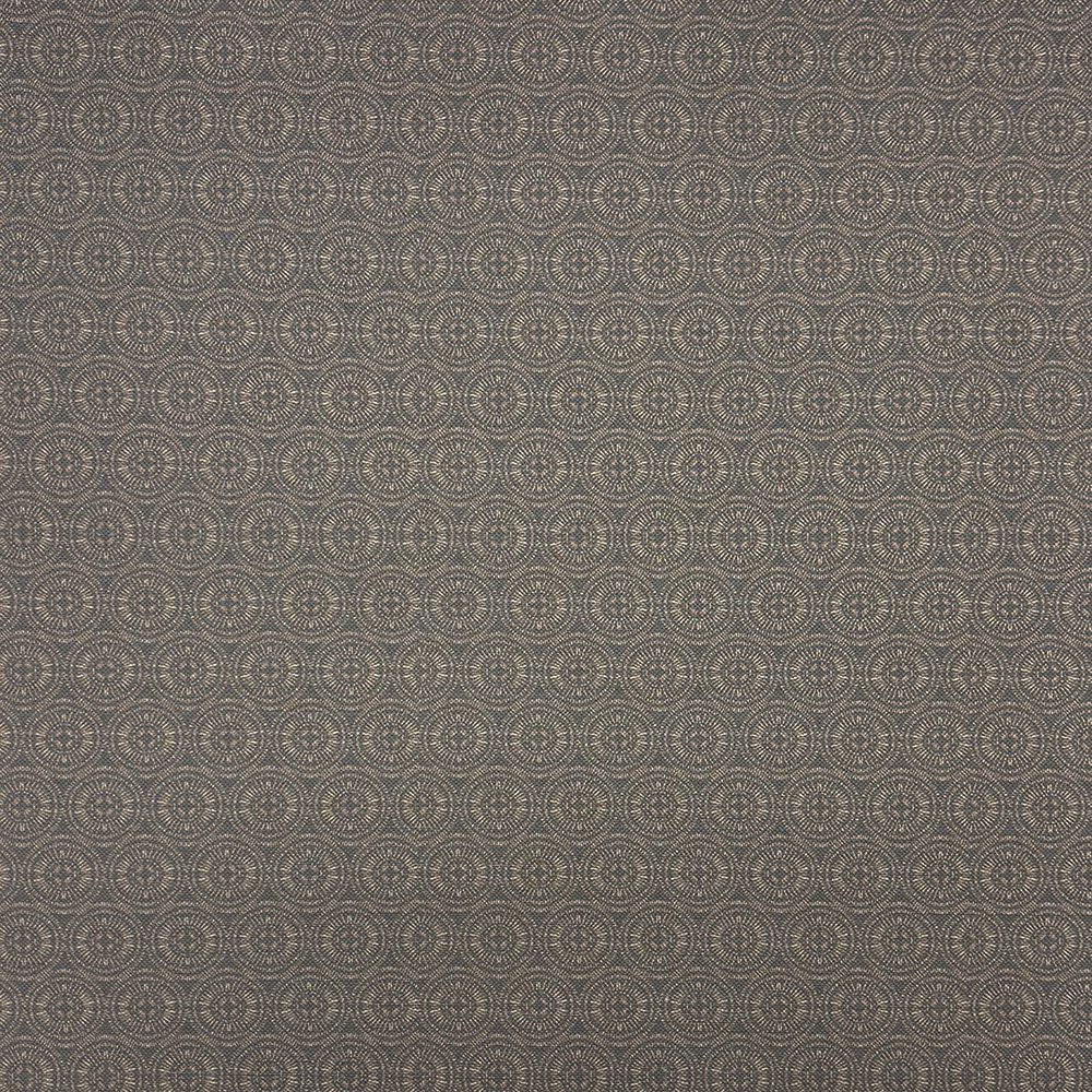Solstace Brown Upholstery Fabric flat swatch showing solar circle design