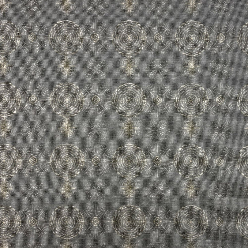 Solstace Golden Noir Upholstery Fabric flat fabric sample with gold geometric motif