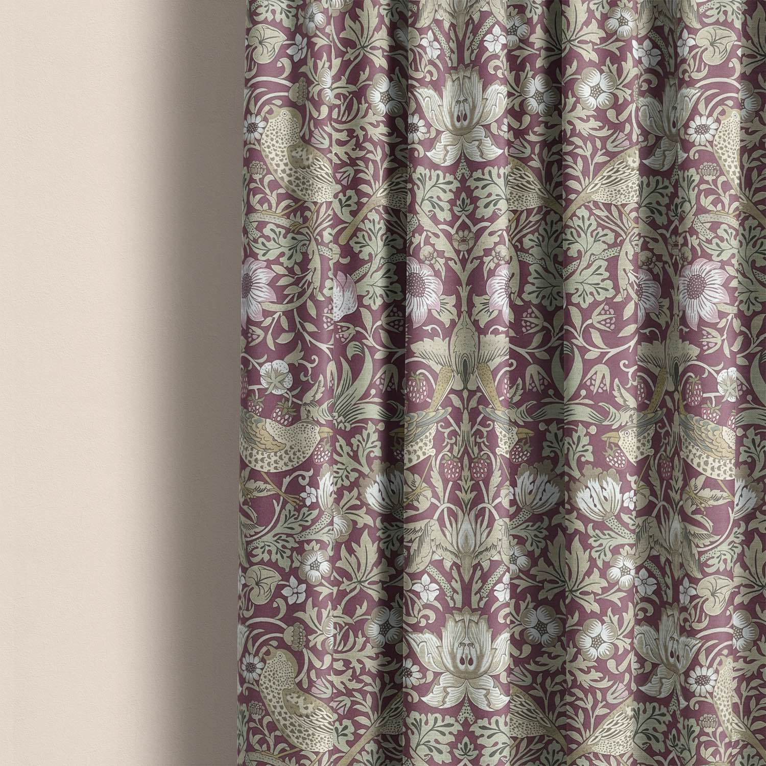 Elegant Songbird Upholstery Fabric in royal purple with intricate floral design