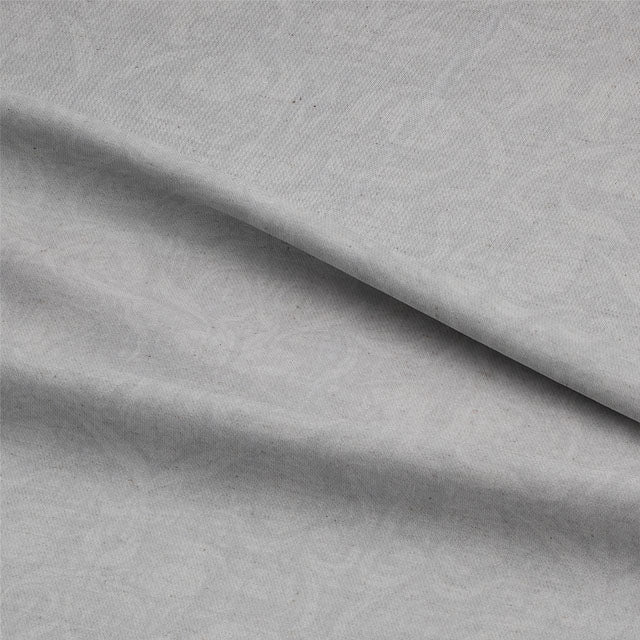 Beautiful silver-colored linen curtain fabric with a soft, luxurious texture