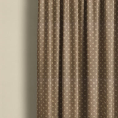 Taupe spot curtain fabric with timeless polka dots, versatile fabric for elegant and understated curtains