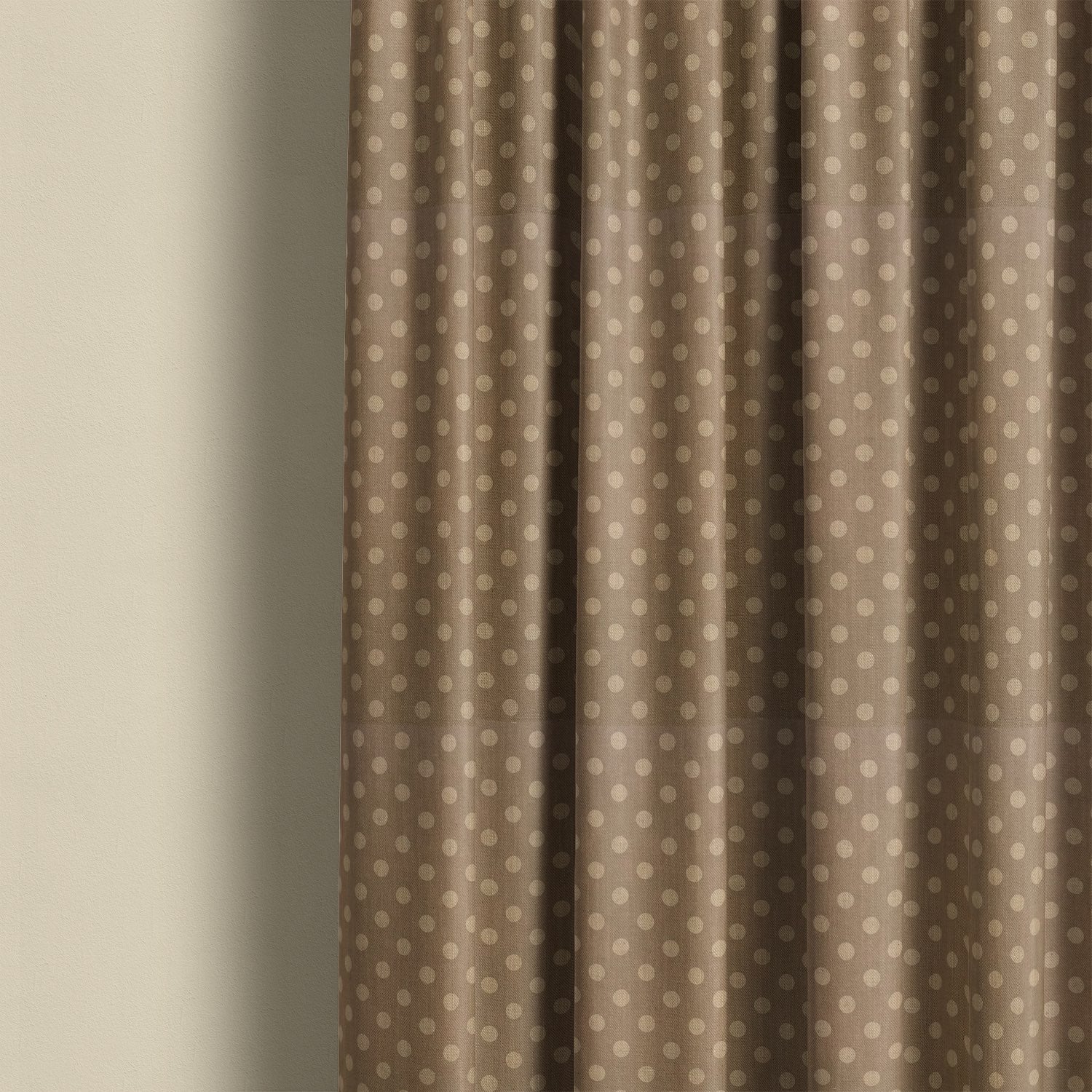 Taupe spot curtain fabric with timeless polka dots, versatile fabric for elegant and understated curtains