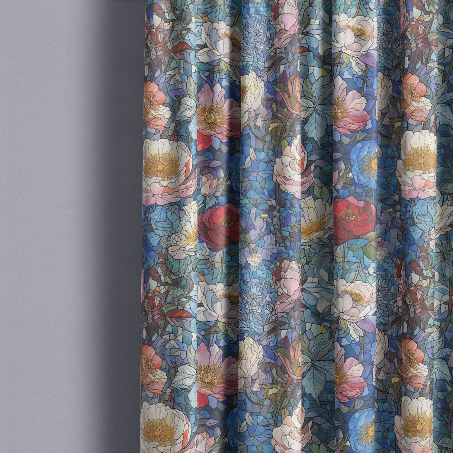 Beautiful stained glass upholstery fabric with vibrant colors and intricate designs for furniture and home decor