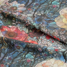 Beautiful and colorful stained glass fabric with intricate patterns and designs