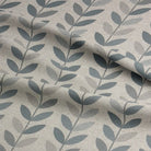 Duck Egg printed upholstery fabric – contemporary leaf pattern for sofas and chairs.