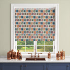 Bold multicoloured curtain fabric blind with a modern, textured look.